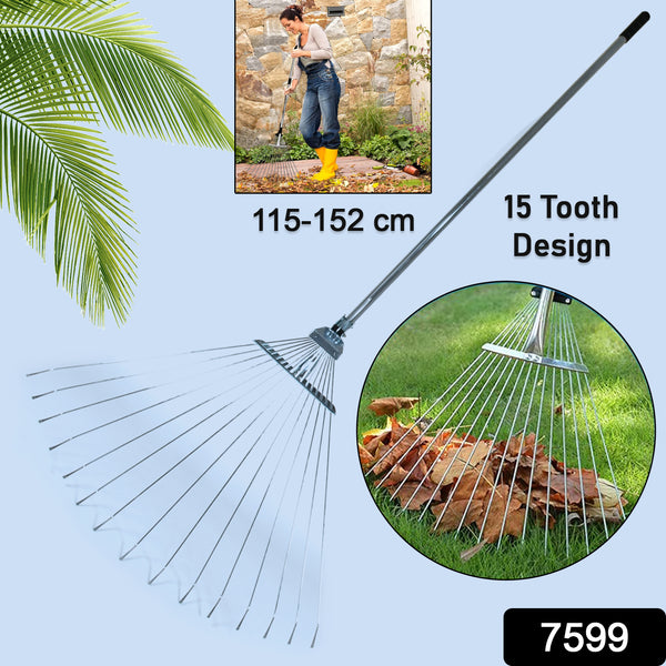 7599 115-152 Cm Rake For Gardening Stainless Steel Telescopic Garden Rake For Quick Clean Up Of Lawn And Yard Adjustable Rake Claws Spacing Garden Broom With Long Handle For Clean Leaves (Moq - 2 Pc) - Trendex