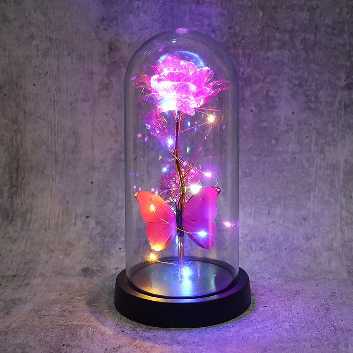 Led Decorative Rose With Butterfly In Transparent Plastic Dome (1 Pc  Battery Not Included) - Trendex