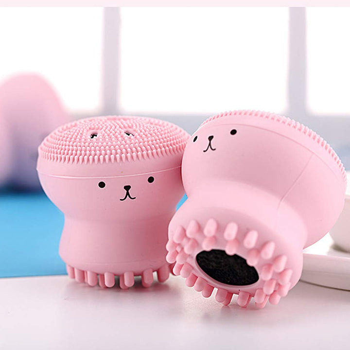 1671 Facial Cleansing Brushes Cute Octopus Shape Silicone Face Scrubber Massager Skincare Tool (1pc) - Trendex