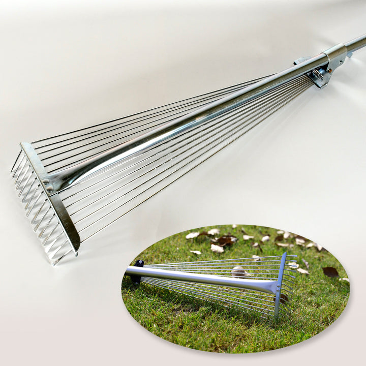 7599 115-152 Cm Rake For Gardening Stainless Steel Telescopic Garden Rake For Quick Clean Up Of Lawn And Yard Adjustable Rake Claws Spacing Garden Broom With Long Handle For Clean Leaves (Moq - 2 Pc) - Trendex