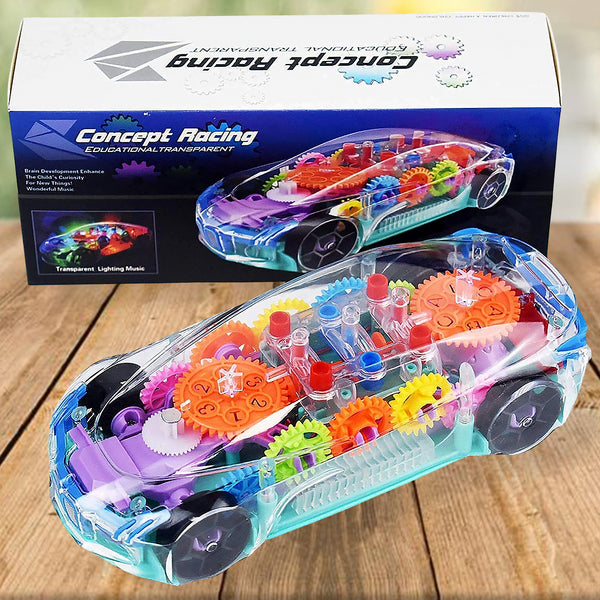 17793 Automatic 360 Degree Rotating Transparent Gear Concept Car With Musical And 3d Flashing Lights Toy For Kids Boys  Girls (Multicolor  Battery Not Included) - Trendex