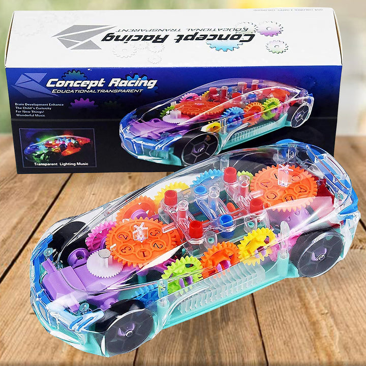 17793 Automatic 360 Degree Rotating Transparent Gear Concept Car With Musical And 3d Flashing Lights Toy For Kids Boys  Girls (Multicolor  Battery Not Included) - Trendex