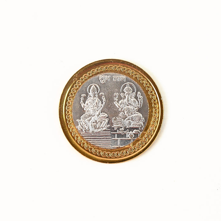 Premium Gold  Silver Dual-tone Religious Coin With Lakshmi Ganesh Design - Trendex