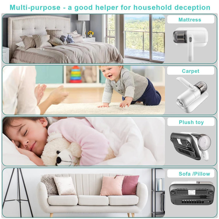 0227 Powerful Suction Portable Handheld Vacuum Cleaner - Low Noise Vacuum Cleaner For Bed - Cordless Vacuum Cleaner For Car Seat Crevices Pillows Mattresses Sofas Wireless Anti Dust And Mite Cleaner - Trendex