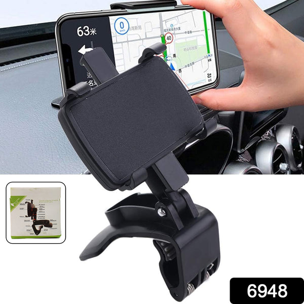 6948  Car Phone Holder Clip Mount 360 Degree Rotation Dashboard Rear View Mirror Sun Visor Smartphone Hud Navigation Fold Stand Plastic Black Compatible For All Smart Phones - Trendex