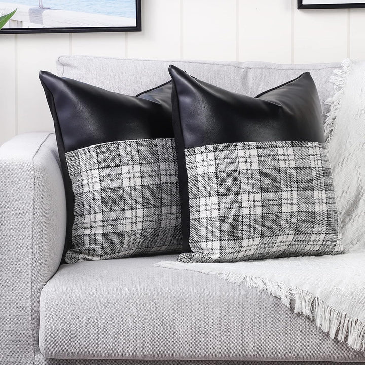 Pillow Covers Cushion Cases Soft Leather And Cotton (23  22 Inch  1 Pair  2 Pc) - Trendex