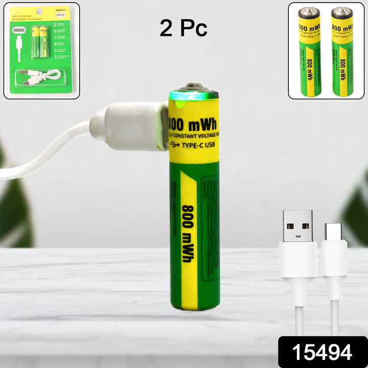 Aaa Rechargeable 800 Mwh Batteries With Recharging Cable (2 Pc Set) - Trendex
