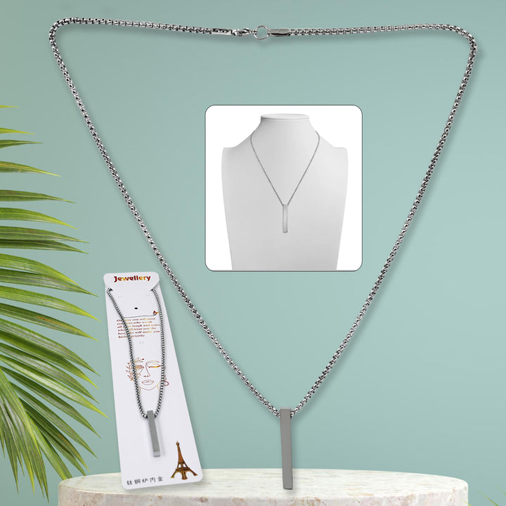 Stainless Steel Plain Stick Shape Locket With Chain (1 Pc) - Trendex
