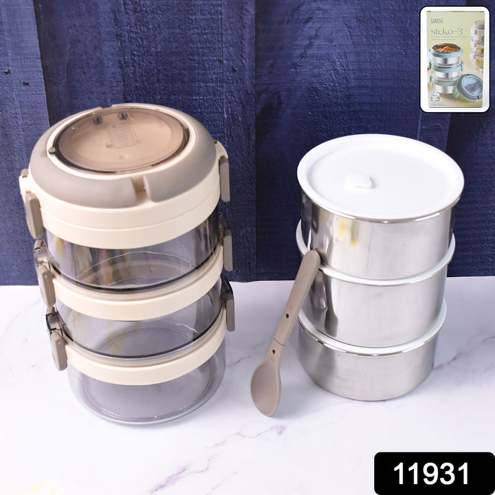 Ganesh Steko-3 Triple Layer Stainless Steel Insulated Lunch Box Set - Trendex
