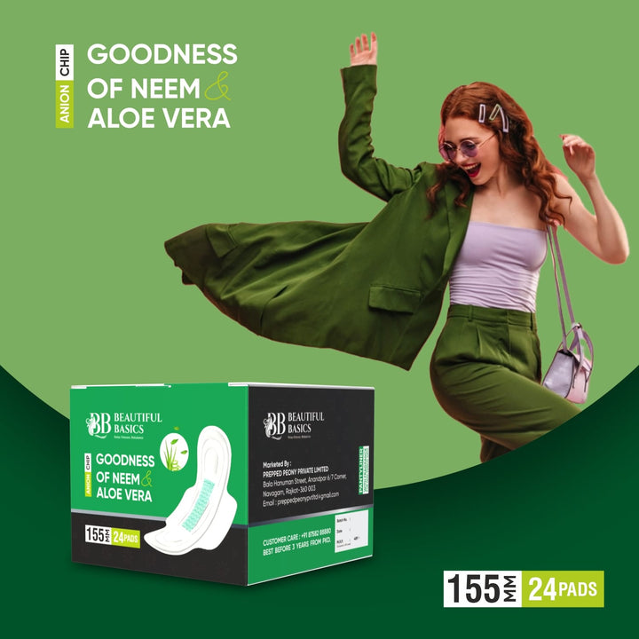0984 Sanitary Pads For Women With Goodness Of Neem  Aloe Vera  Ultra Thin  Leakage Protection  Ph Balance  With Antibacterial Anion Chip  (155 Mm  24 Pads) - Trendex