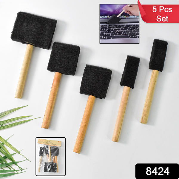 Multipurpose Sponge Brushes For Painting With Wooden Handles (5 Pcs Set) - Trendex