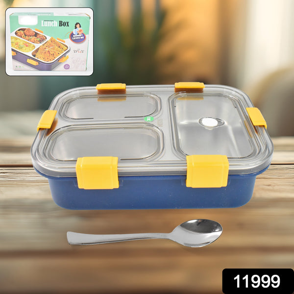 3 Compartment Transparent Stainless Steel Lunch Box For Kids - Trendex