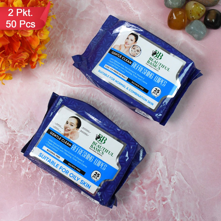 Beautiful Basics Normal  Oily Skin Face Wipes (2 Pkts X 50 Pcs Wipes) - Trendex