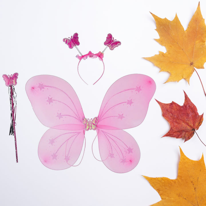 3293 Baby Girls Fairy Nylon Butterfly Wings Costume Butterfly Fairy Angel Wing Wand And Hairband Multi- Color For Party (1pc) - Trendex