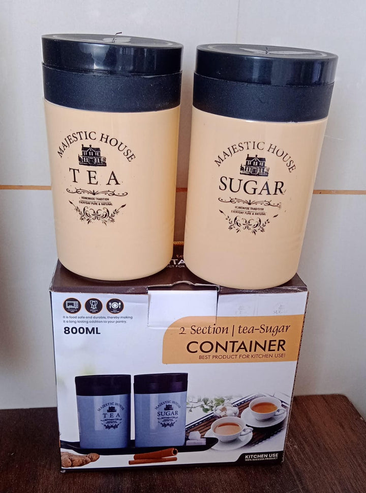 5640 Accurate Seal Tea Sugar Coffee Container Plastic Damru Shaped Tea Coffee Sugar Canisters Jar New Airtight Food Seal Containers For Salt Dry Fruit Grocery 2 Section (800 Ml Approx) - Trendex