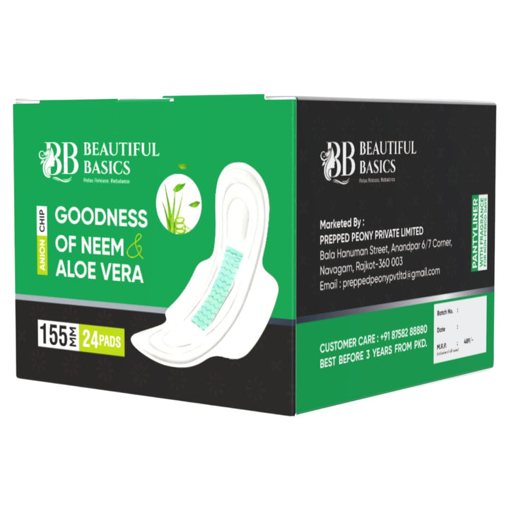 0984 Sanitary Pads For Women With Goodness Of Neem  Aloe Vera  Ultra Thin  Leakage Protection  Ph Balance  With Antibacterial Anion Chip  (155 Mm  24 Pads) - Trendex