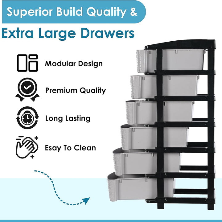 6-layer Heavy-duty Plastic Drawer Organizer Cabinet With Stone Texture Drawers - Trendex