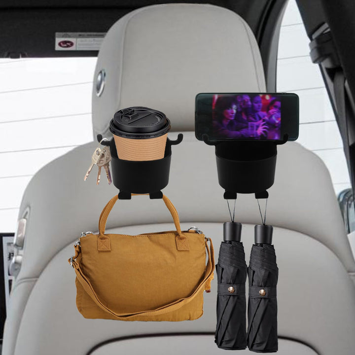 8548 Car Headrest Backseat Organizer 3 In 1 Automotive Cell Phone Drink Cupholder Adapter With Headrest Hooks For Kids And Adults Multifunctional Storage For Car Travel Accessories - Trendex