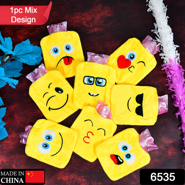 6535 1pc Mix Emoji Designs Small Hot Water Bag With Cover For Pain Relief Neck Shoulder Pain And Hand Feet Warmer Menstrual Cramps. - Trendex