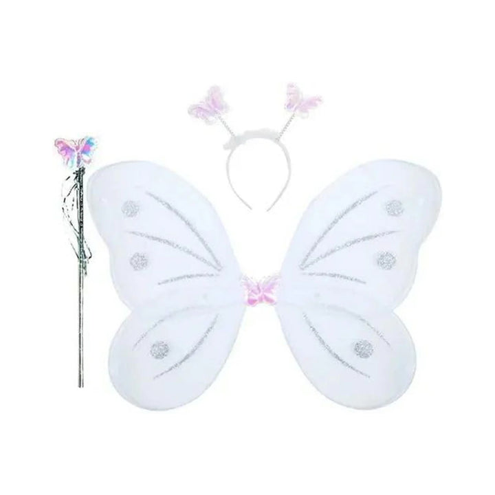 3293 Baby Girls Fairy Nylon Butterfly Wings Costume Butterfly Fairy Angel Wing Wand And Hairband Multi- Color For Party (1pc) - Trendex