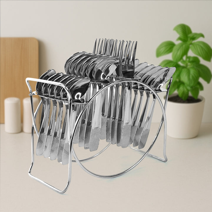 Stainless Steel Cutlery Set With Elegant Storage Stand (24 Pc) - Trendex