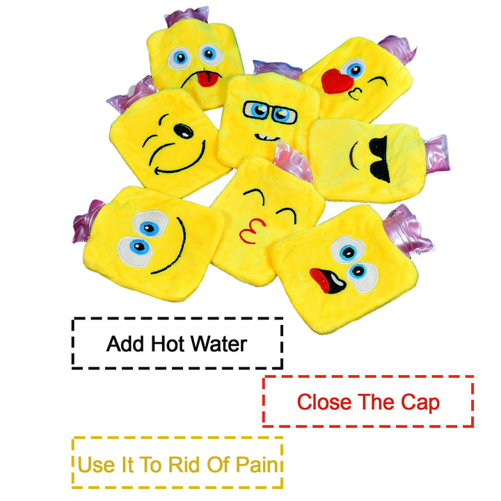 6535 1pc Mix Emoji Designs Small Hot Water Bag With Cover For Pain Relief Neck Shoulder Pain And Hand Feet Warmer Menstrual Cramps. - Trendex