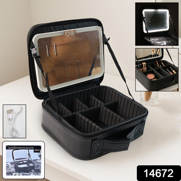 Black Premium Led Light Makeup Organizer Box (1 Pc) - Trendex