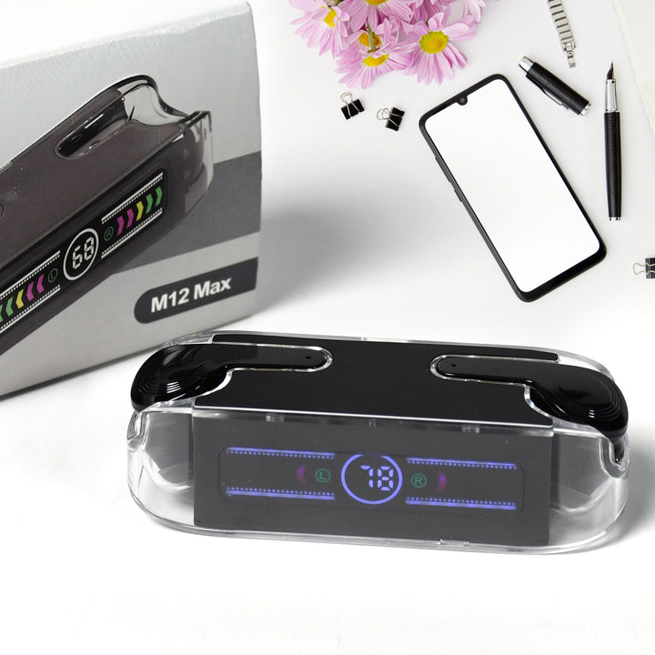 6705 Earphones With Touch Control Black Bluetooth M12 Max  Wireless Technology Stereo Sound Made With High-end Material - Trendex