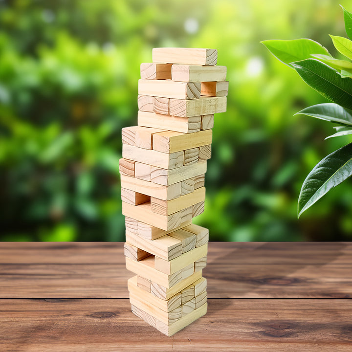 Wooden Tumbling Stacking Tower Game (48 Pcs Blocks 2 Dices) - Trendex