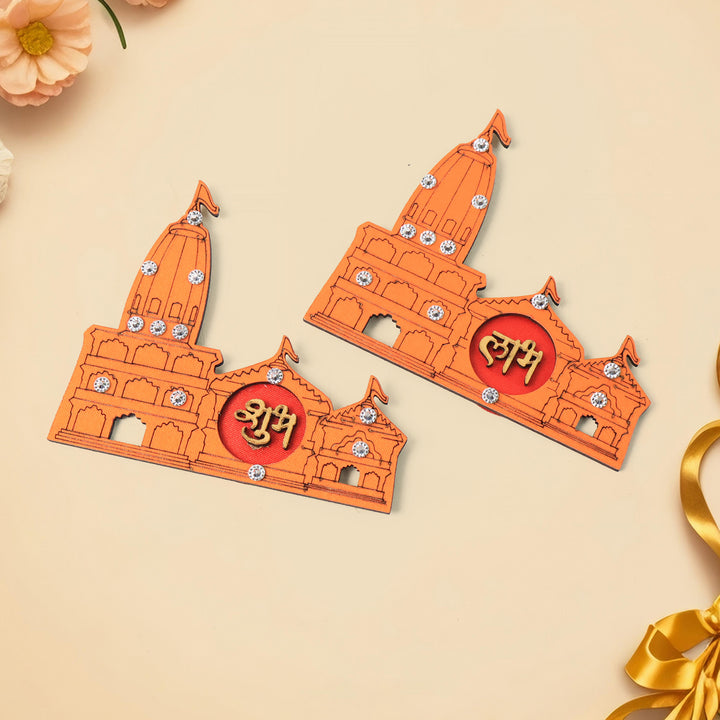 Shubh Labh Ram Temple  Mandir Design Decorative Wall Sticker (2 Pc) - Trendex