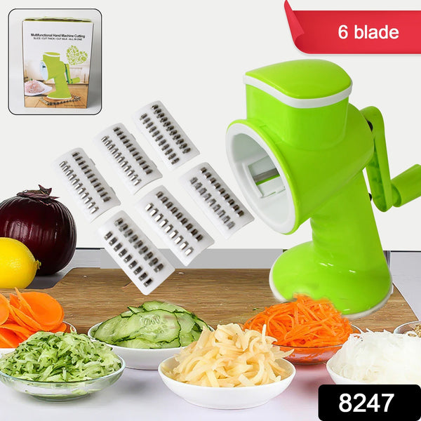 8247 6 In 1 Multi Functional Vegetable Cutter  Slicer Hand Machine Cutting Slice Cut Thick Cut Silk All In One Vegetable Chopper Cutter  Slicing Cutter Barrel - Vegetable Grater With 6 Removable Blades - Trendex