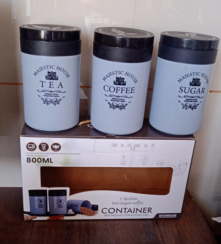 5766 Accurate Seal Tea Sugar Coffee Container - 3 Pcs Plastic Damru Shaped Tea Coffee Sugar Canisters Jar New Airtight Food Seal Containers For Salt Dry Fruit Grocery Multicolor (3 Pcs Set) - Trendex