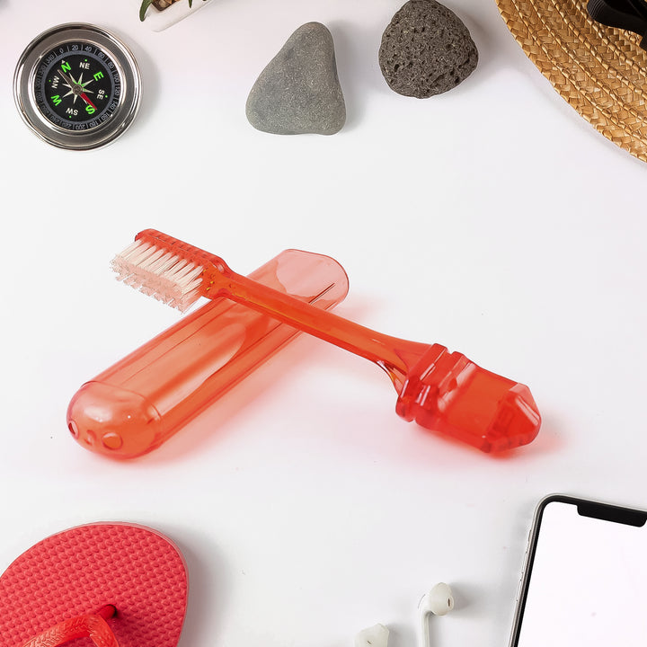 Portable Folding Toothbrush With Built-in Travel Case (1 Pc) - Trendex