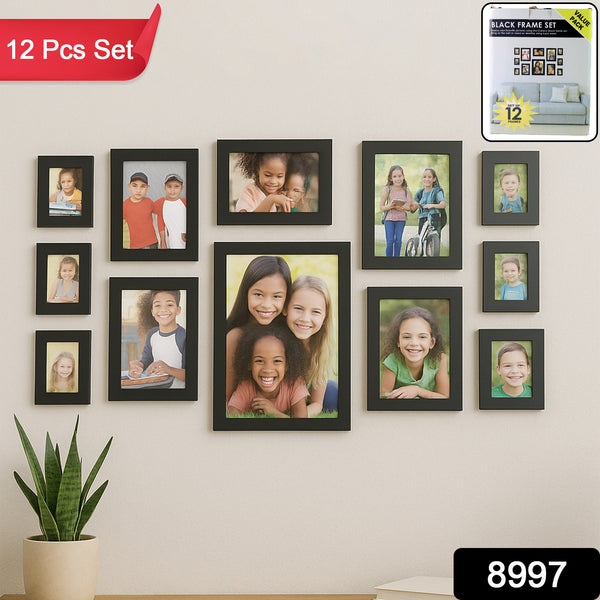 Premium Black Photo Frame Set 12 Pcs Wall Hanging Gallery Frames - Trendex