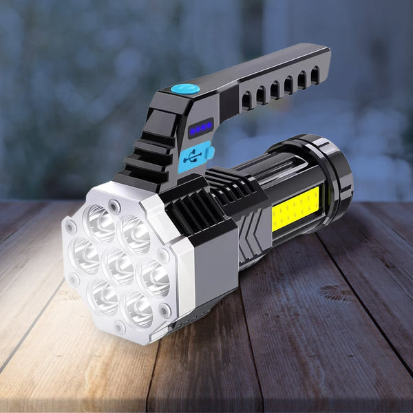 Portable Flashlight  Torch  Cob 7led Hand Light Usb Rechargeable Light With Side Light (1 Pc) - Trendex