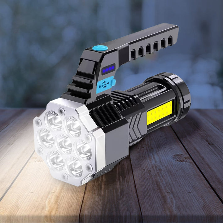 Portable Flashlight  Torch  Cob 7led Hand Light Usb Rechargeable Light With Side Light (1 Pc) - Trendex