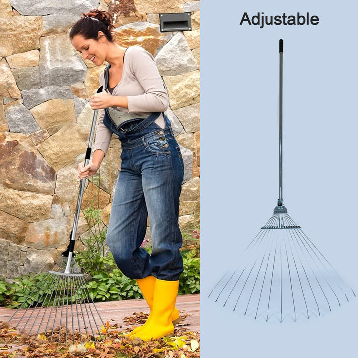7599 115-152 Cm Rake For Gardening Stainless Steel Telescopic Garden Rake For Quick Clean Up Of Lawn And Yard Adjustable Rake Claws Spacing Garden Broom With Long Handle For Clean Leaves (Moq - 2 Pc) - Trendex