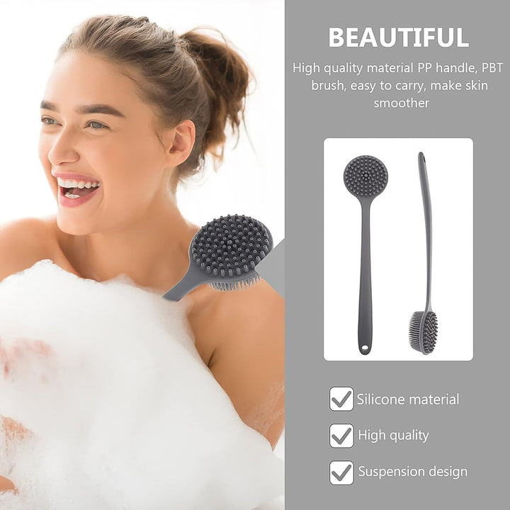 Silicone Back Scrubber Brush With Long Handle (1 Pc) - Trendex