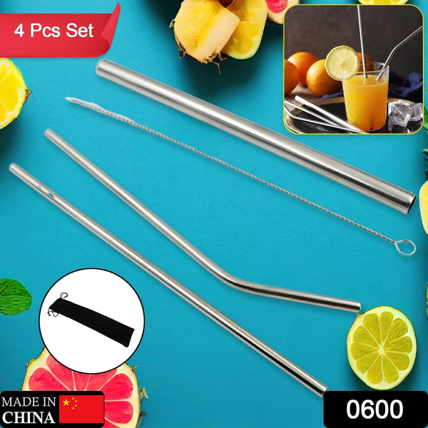 0600 Reusable Stainless Steel Straws With Travel Case Cleaning Brush Eco Friendly Extra Long Metal Straws Drinking Set Of 4 (2 Straight Straws 1 Bent Straws 1 Brush) - Trendex