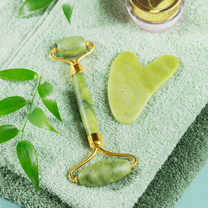 0318 Gua Sha Stone And Anti Aging Jade Roller Massager For Face Massage Natural Face Skincare Massager  Face Roller Massager For Women  Face Shaper Jade Roller And Gua Sha Set For Glowing Skin - Trendex