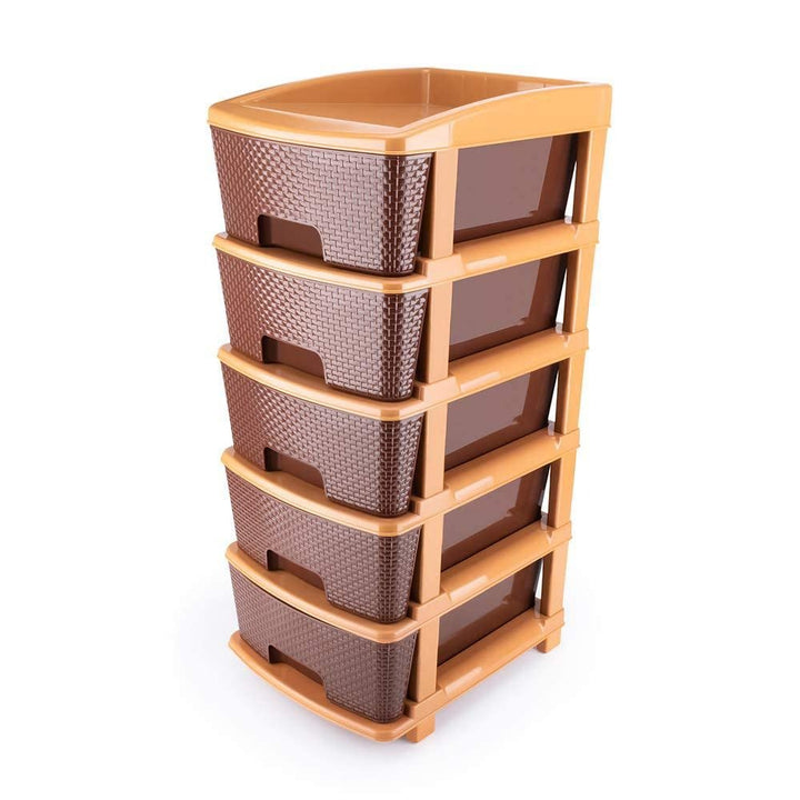 1151 5tier Plastic Modular Drawer System For Multiple Use (Brown Colour) - Trendex