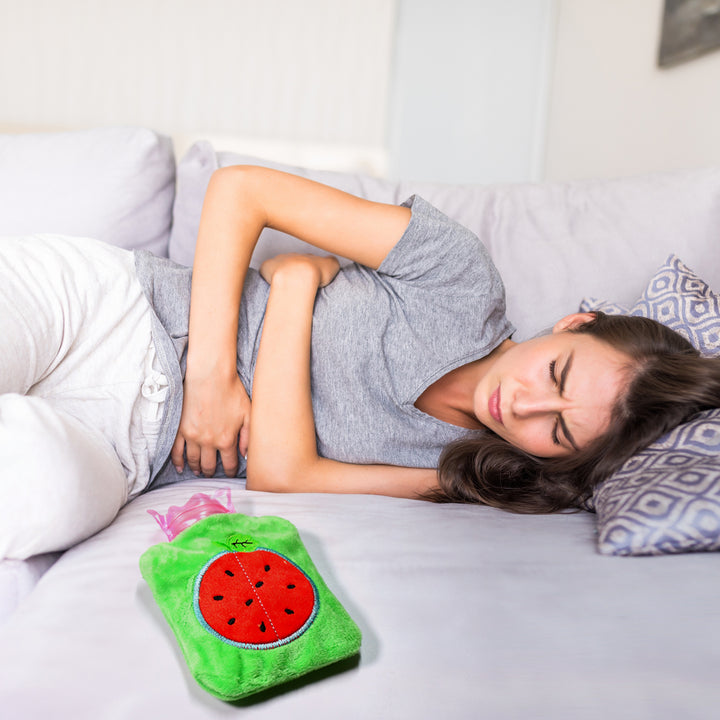 6509 Watermelon Small Hot Water Bag With Cover For Pain Relief Neck Shoulder Pain And Hand Feet Warmer Menstrual Cramps. - Trendex