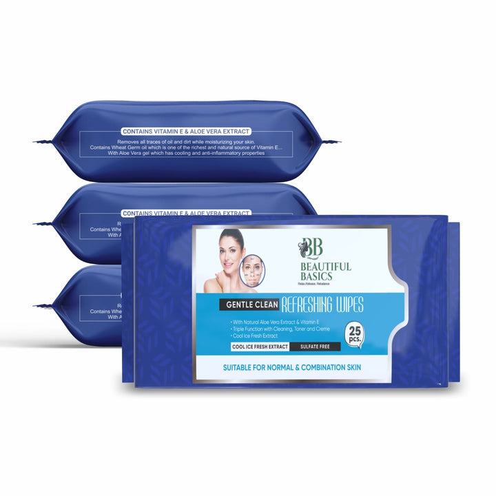 Beautiful Basics Dry Oily Sensitive  Normal Skin Face Wipes (4 Pkts X 100 Pcs Wipes) - Trendex