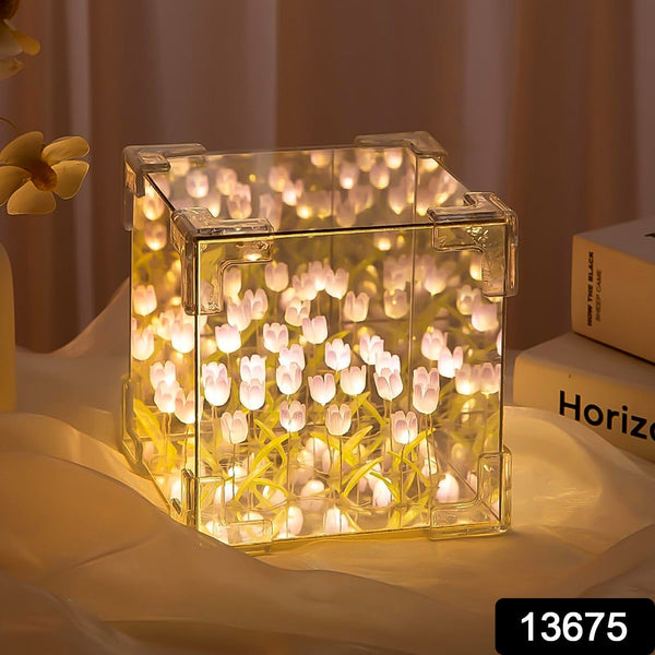 Cube Tulip Night Lamp  Led Decorative Nights Lamp For Bedroom (Multicolor  1 Set) - Trendex