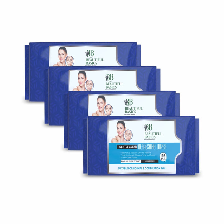 Beautiful Basics Dry Oily Sensitive  Normal Skin Face Wipes (4 Pkts X 100 Pcs Wipes) - Trendex