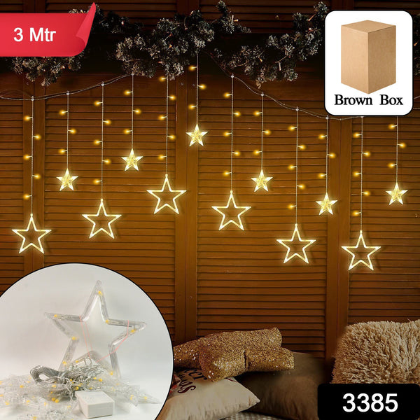 3385 12 Stars Led Curtain String Lights With 8 Flashing Modes For Home Decoration Diwali  Wedding Led Christmas Light Indoor And Outdoor Light Festival Decoration  (Warm White) - Trendex