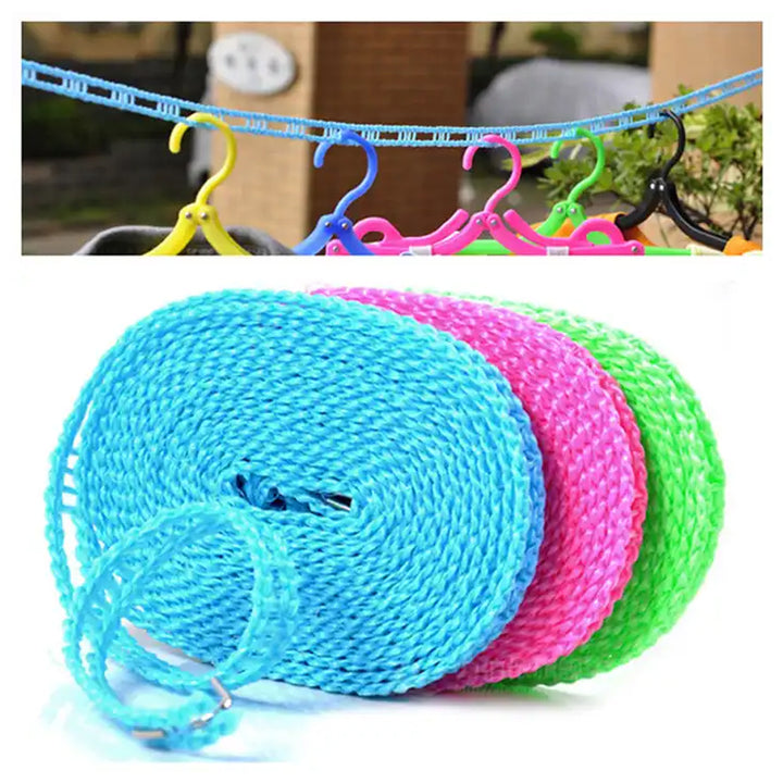8861 3 Meters Windprood Anti-slip Clothes Washing Line Drying Nylon Rope With Hooks Durable Camping Clothesline Portable Clothes Drying Line Indoor Outdoor Laundry Storage For Travel Home Use (3 Mtr.) - Trendex