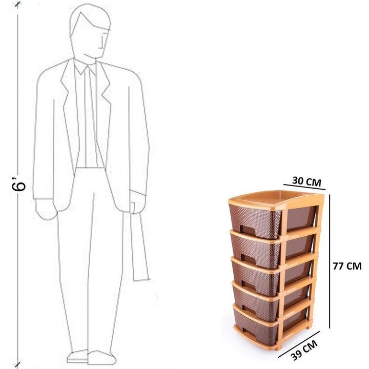 1151 5tier Plastic Modular Drawer System For Multiple Use (Brown Colour) - Trendex