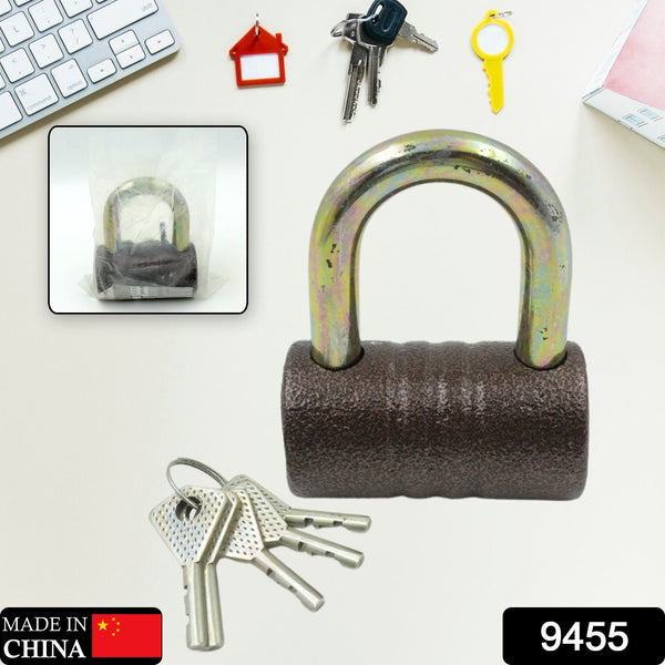 9455 Iron Pad Lock Brass Core And Thickened Spray Black Iron Door Lock With 5 Pc Keys For Home Dormitory Waterproof Antirust Anti-theft Padlocks Outdoor Gate Shed Locks Warehouse Big Iron Door Drawer Lock (82 Mm ) - Trendex