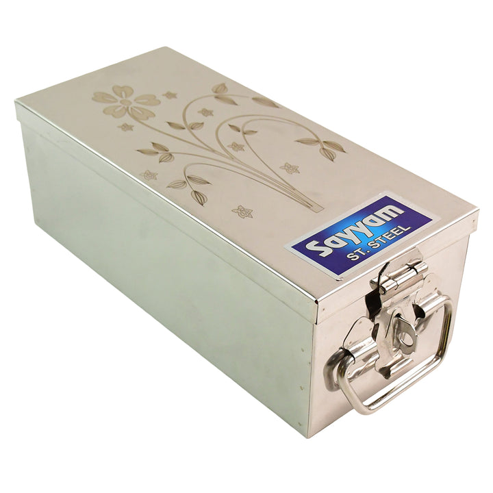 Premium Stainless Steel Velvet Lined Jewellery Storage Box With Lock And Red Interior - Trendex